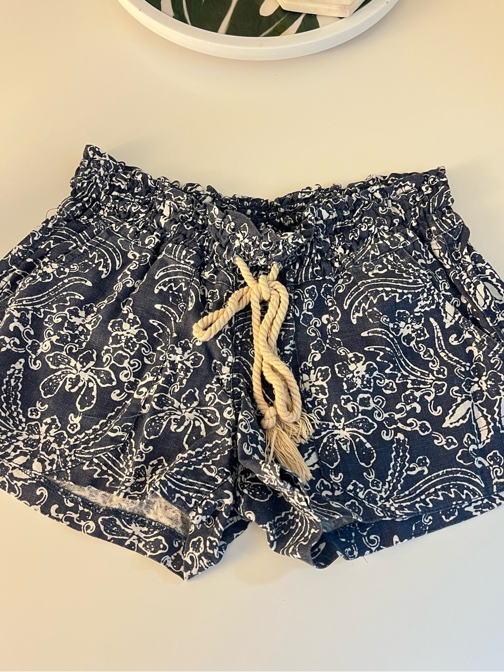 Roxy Navy Blue Paisley Drawstring Athletic Shorts